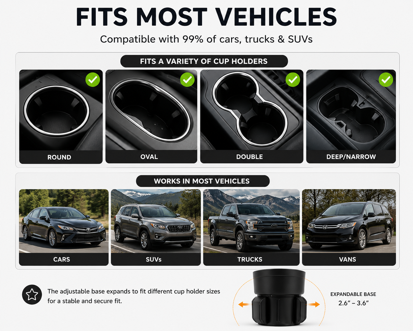 360° Adjustable Car Cup Holder Tray